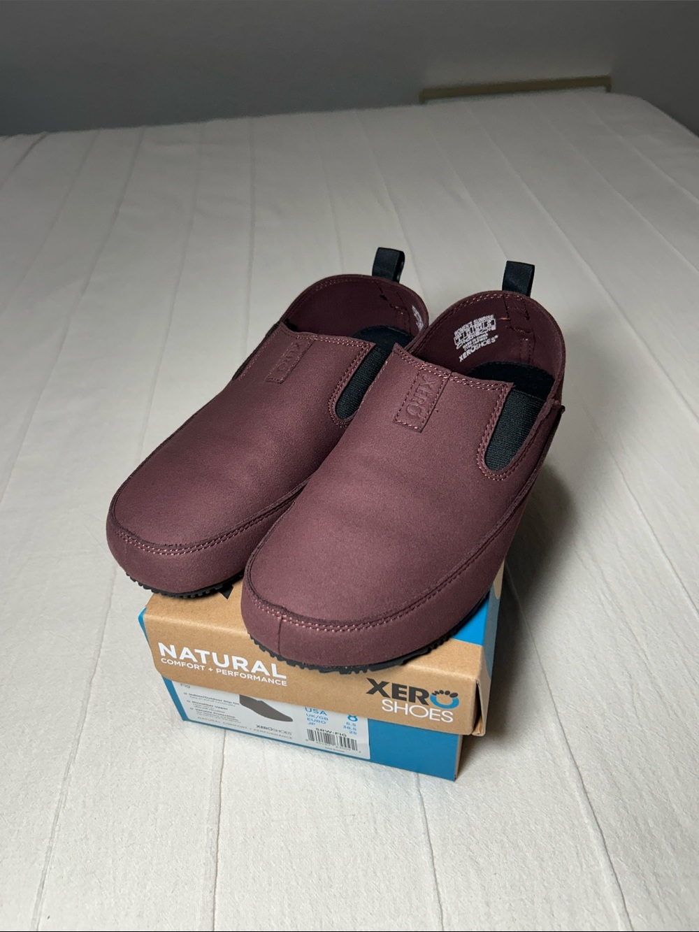 Xero Shoes Womens Sunrise Slip On Barefoot Loafers Fig Burgundy Size 8